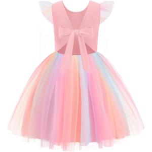 Arshiner Toddler Tutu Dress Little Girls Summer Tulle Backless Party Birthday Cotton Dresses 2-6Y(Pink Rainbow)