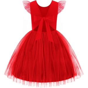 Arshiner Toddler Tutu Dress Little Girls Summer Tulle Backless Party Birthday Cotton Dresses 2-6Y(True Red)