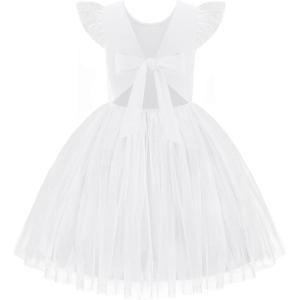 Arshiner Toddler Tutu Dress Little Girls Summer Tulle Backless Party Birthday Cotton Dresses 2-6Y(White)