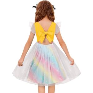 Arshiner Toddler Tutu Dress Little Girls Summer Tulle Backless Party Birthday Cotton Dresses 2-6Y(Yellow Rainbow)