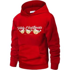 Arshiner Unisex Kids Soft Pullover Hooded Sweatshirt with Pocket Basic Hoodies Sportswear Age 4-13 Years(Red-teddy Christmas)