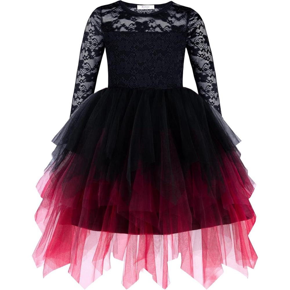 imageArshiner Flower Girl Dress Toddler Contrast Lace Tutu Irregular Tulle Wedding Birthday Party DressesGradient Black