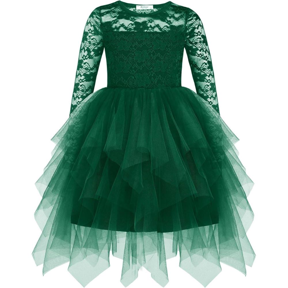 imageArshiner Flower Girl Dress Toddler Contrast Lace Tutu Irregular Tulle Wedding Birthday Party DressesGreen