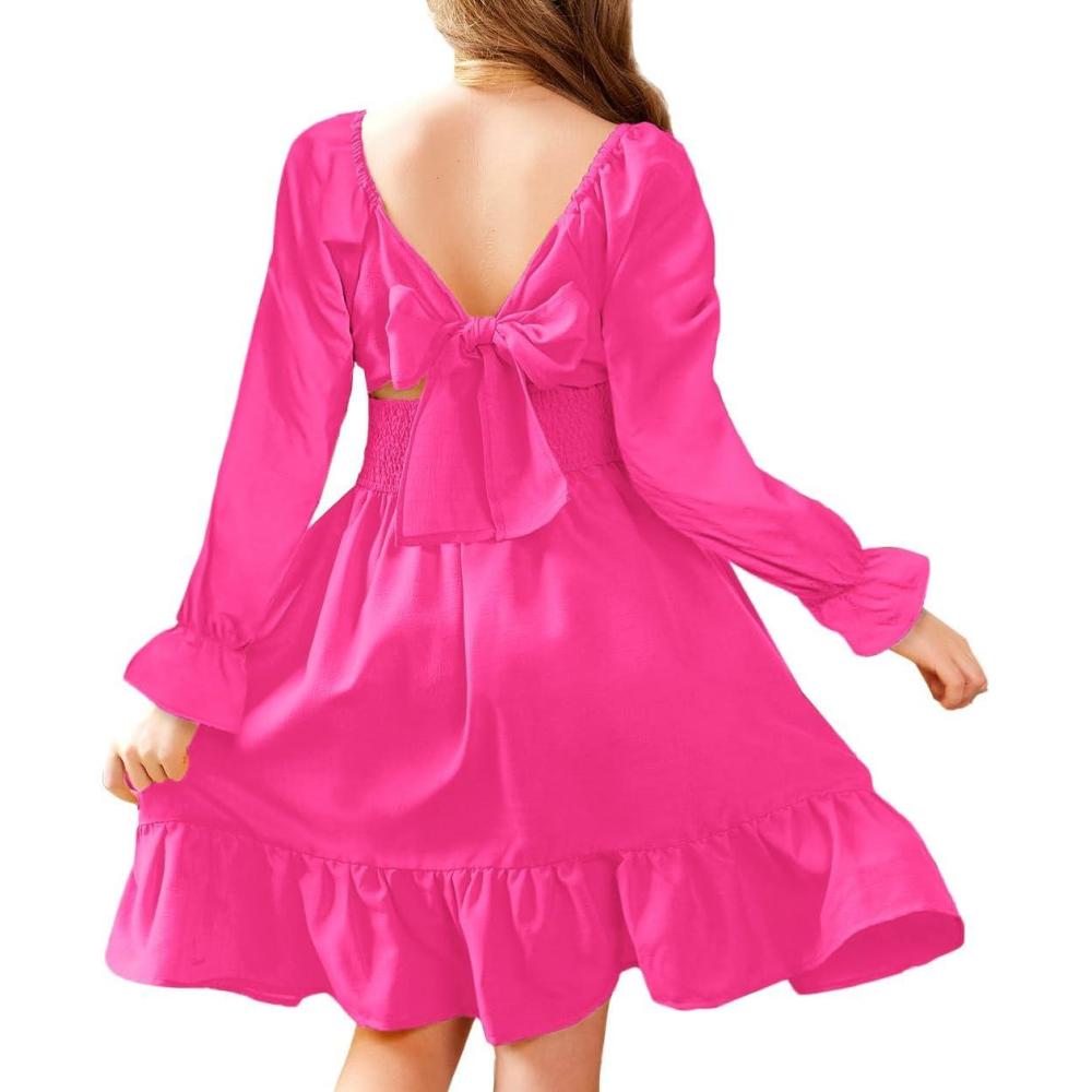 imageArshiner Girls Dresses Long Sleeve Tie Back Fall Winter Off Shoulder Dress Kids ClothesLsrose Red
