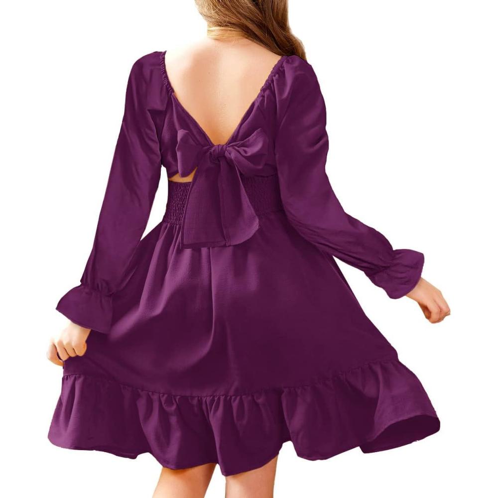 imageArshiner Girls Dresses Long Sleeve Tie Back Fall Winter Off Shoulder Dress Kids ClothesPurple