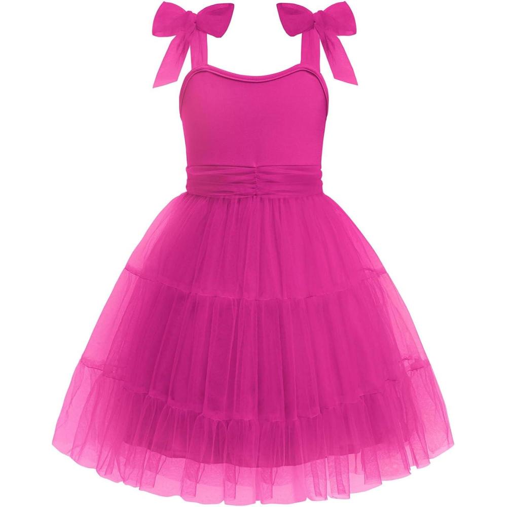 imageArshiner Girls Dresses Summer Sleeveless BowTie Straps Formal Fancy Party Birthday Tulle DressHot Pink