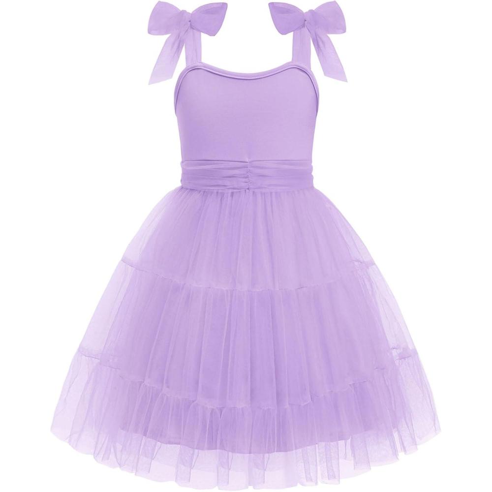 imageArshiner Girls Dresses Summer Sleeveless BowTie Straps Formal Fancy Party Birthday Tulle DressLavender