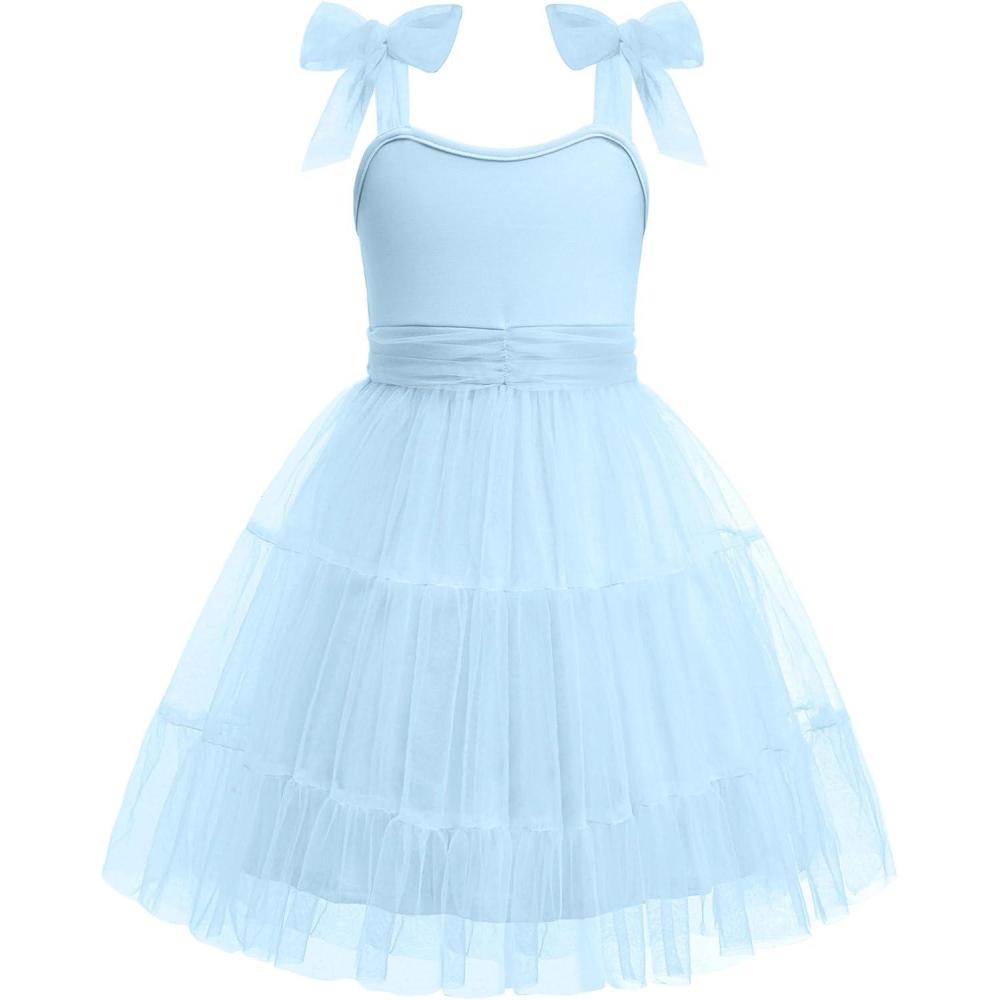 imageArshiner Girls Dresses Summer Sleeveless BowTie Straps Formal Fancy Party Birthday Tulle DressLight Blue