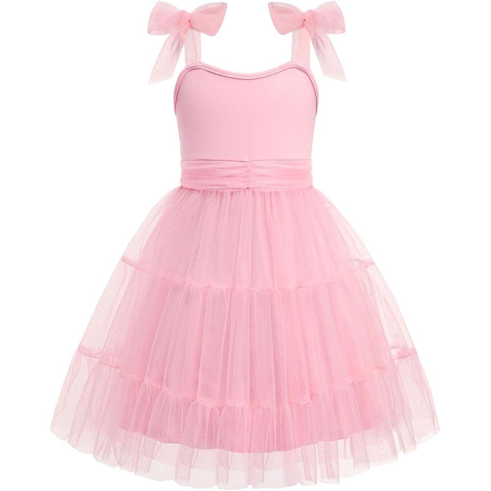 imageArshiner Girls Dresses Summer Sleeveless BowTie Straps Formal Fancy Party Birthday Tulle DressLight Pink