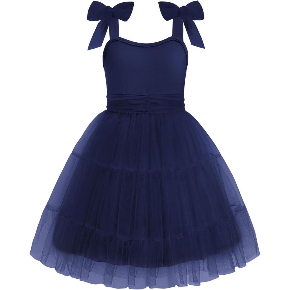 imageArshiner Girls Dresses Summer Sleeveless BowTie Straps Formal Fancy Party Birthday Tulle DressNavy Blue