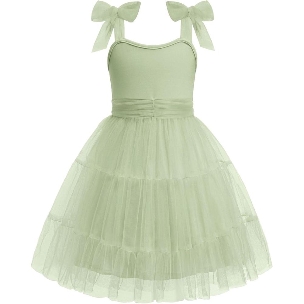 imageArshiner Girls Dresses Summer Sleeveless BowTie Straps Formal Fancy Party Birthday Tulle DressSage Green