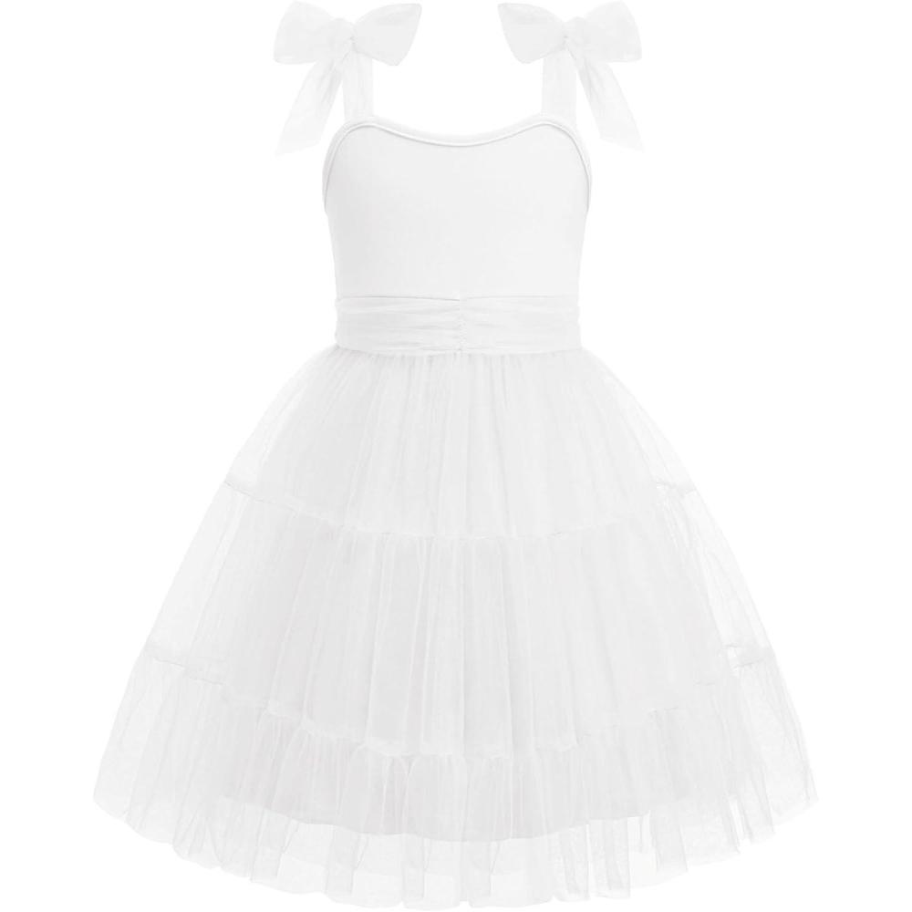 imageArshiner Girls Dresses Summer Sleeveless BowTie Straps Formal Fancy Party Birthday Tulle DressWhite