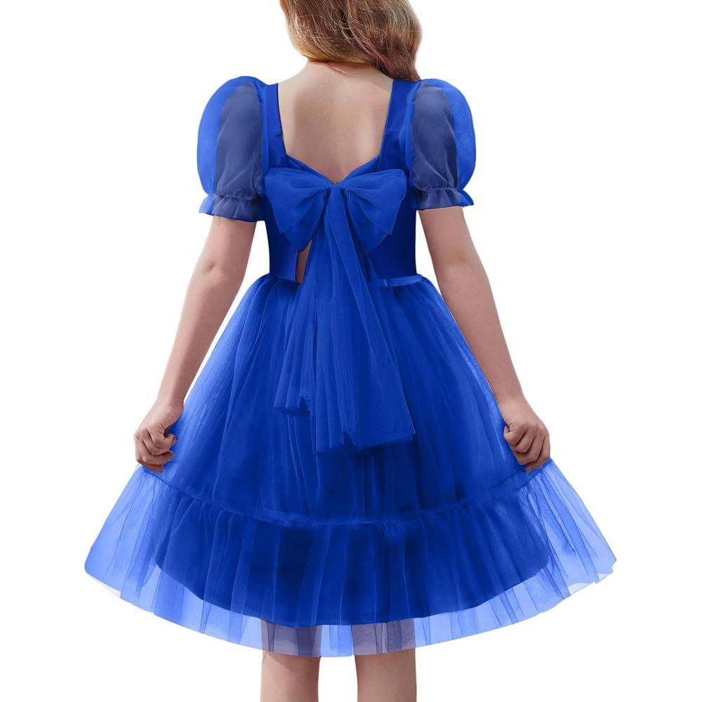 imageArshiner Girls Dresses Tulle Bow Tie Back Puff Sleeve Party Holiday Spring Summer Dress for 616Royal Blue