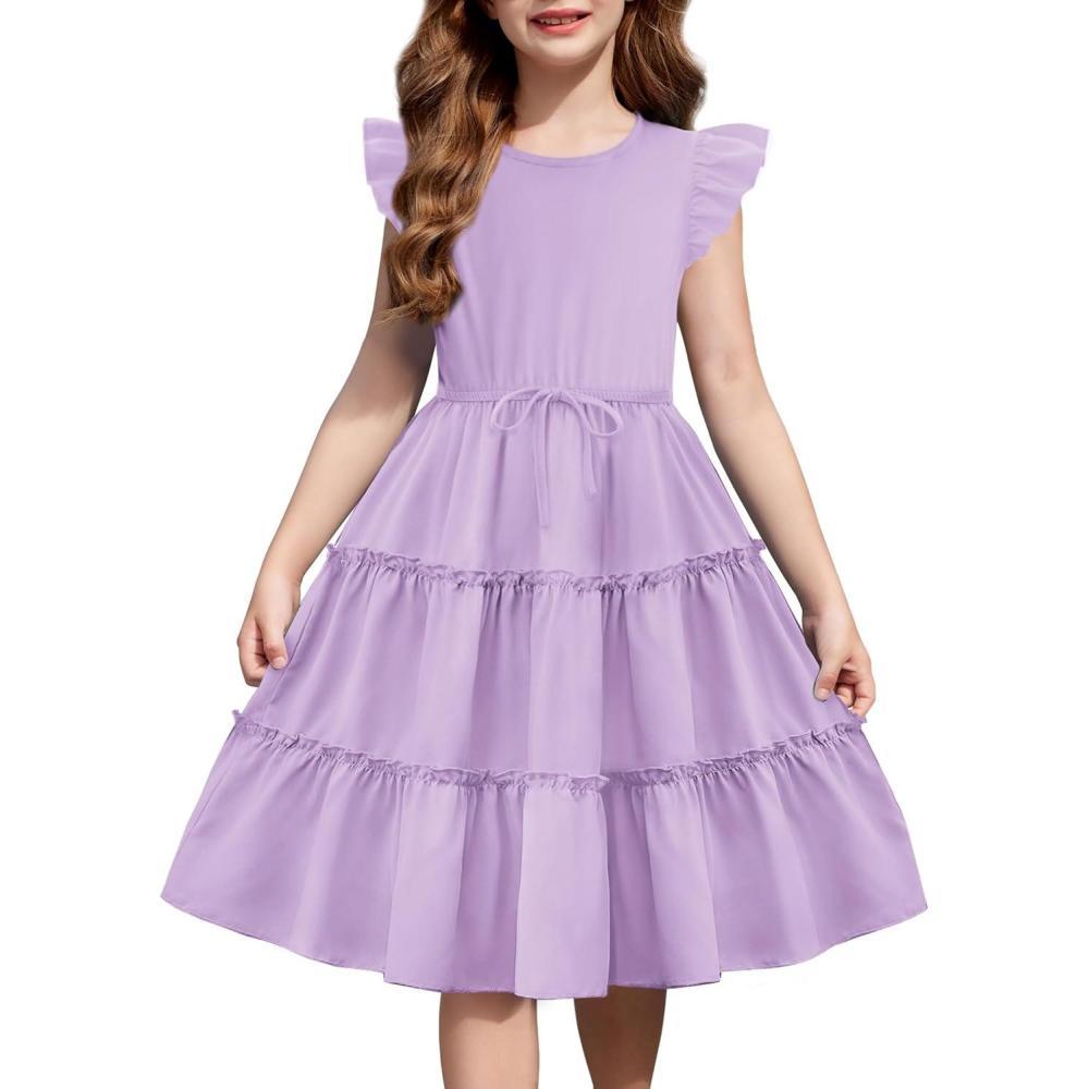 imageArshiner Girls Summer Dress Ruffle Sleeve Tiered Casual Party Dresses with Pockets 512 YearsPurple