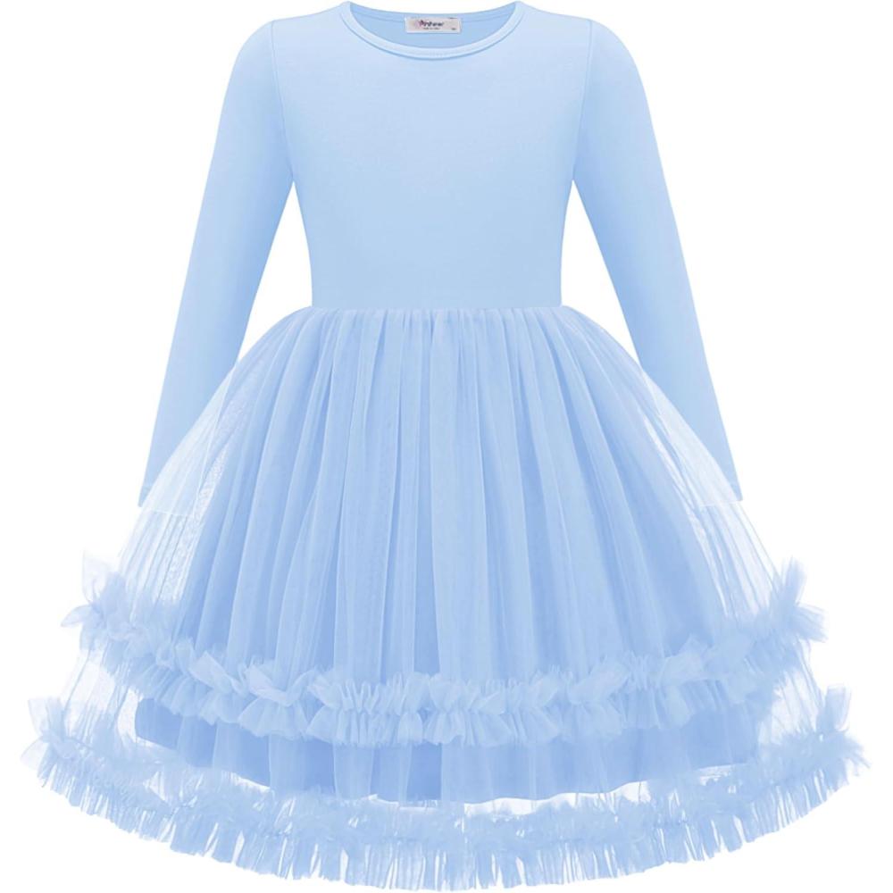 imageArshiner Girls Tutu Dresses Toddler Fall Winter Long Sleeve Fluffy Tulle Party Dress for Kids 38YBlue