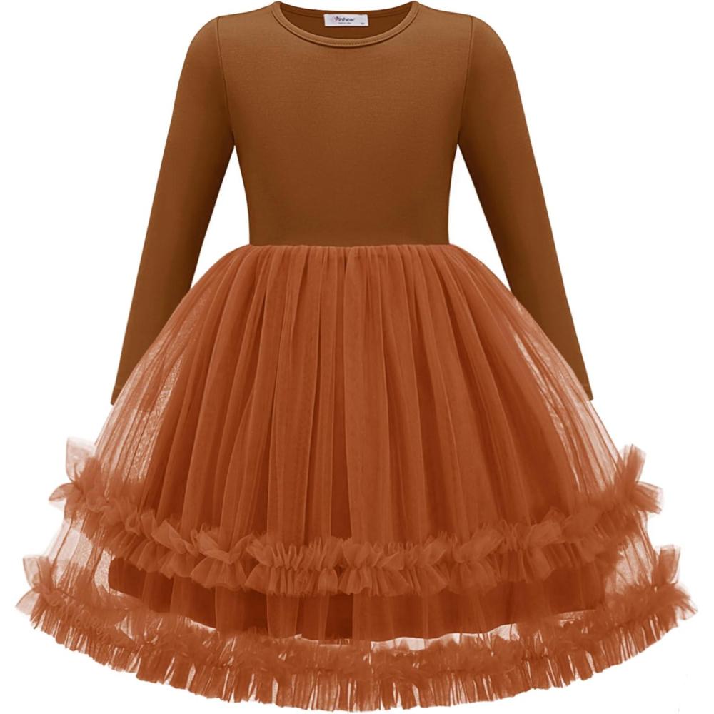 imageArshiner Girls Tutu Dresses Toddler Fall Winter Long Sleeve Fluffy Tulle Party Dress for Kids 38YBrown
