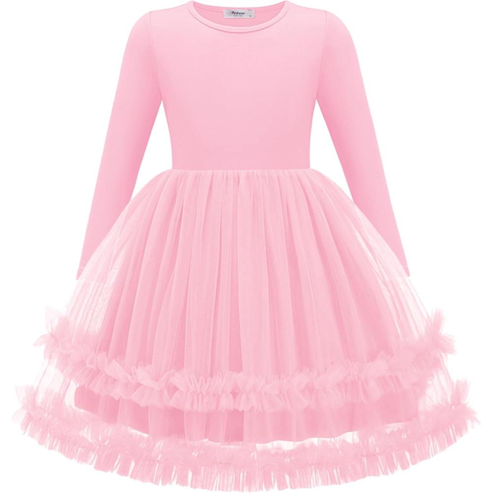 imageArshiner Girls Tutu Dresses Toddler Fall Winter Long Sleeve Fluffy Tulle Party Dress for Kids 38YPink