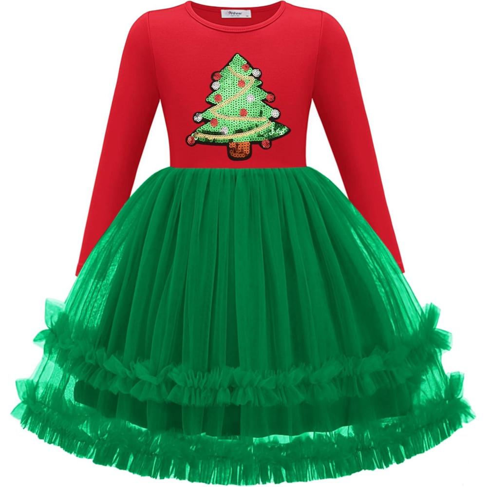 imageArshiner Girls Tutu Dresses Toddler Fall Winter Long Sleeve Fluffy Tulle Party Dress for Kids 38YRed Christmas Tree