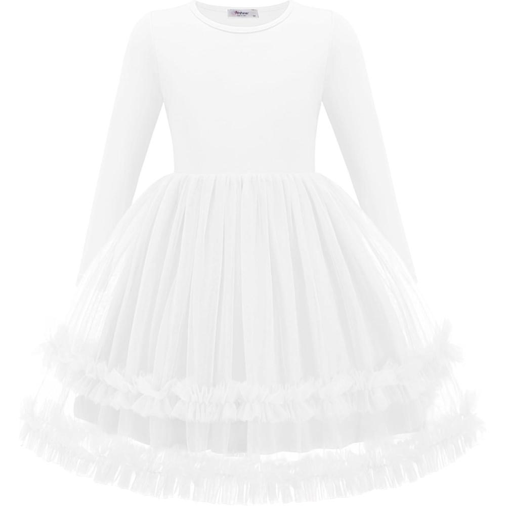 imageArshiner Girls Tutu Dresses Toddler Fall Winter Long Sleeve Fluffy Tulle Party Dress for Kids 38YWhite