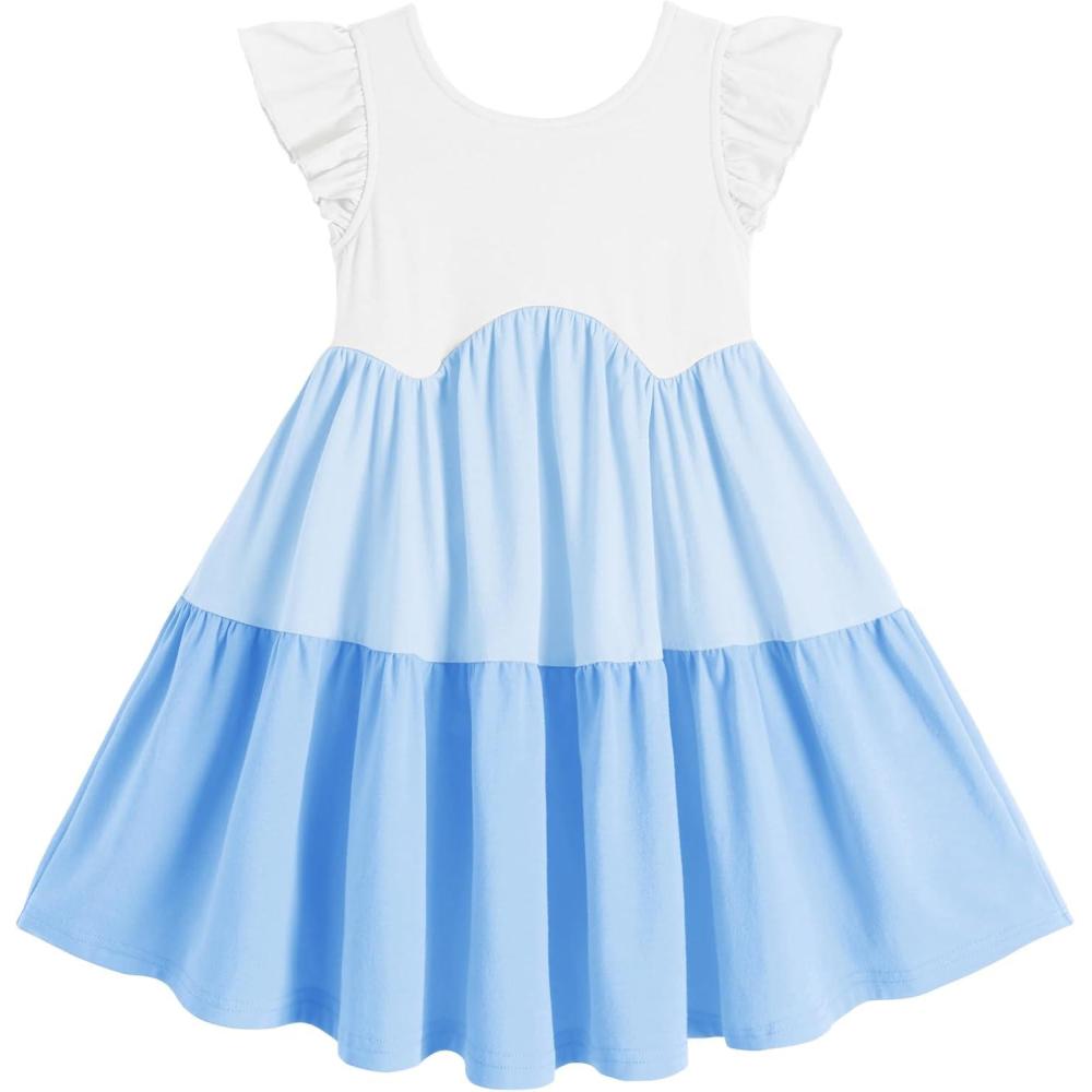 imageArshiner Toddler Dress Girls Backless Tiered Summer Dresses Cute Swing Beach Sundress with Pockets for 28YBlue Color Block