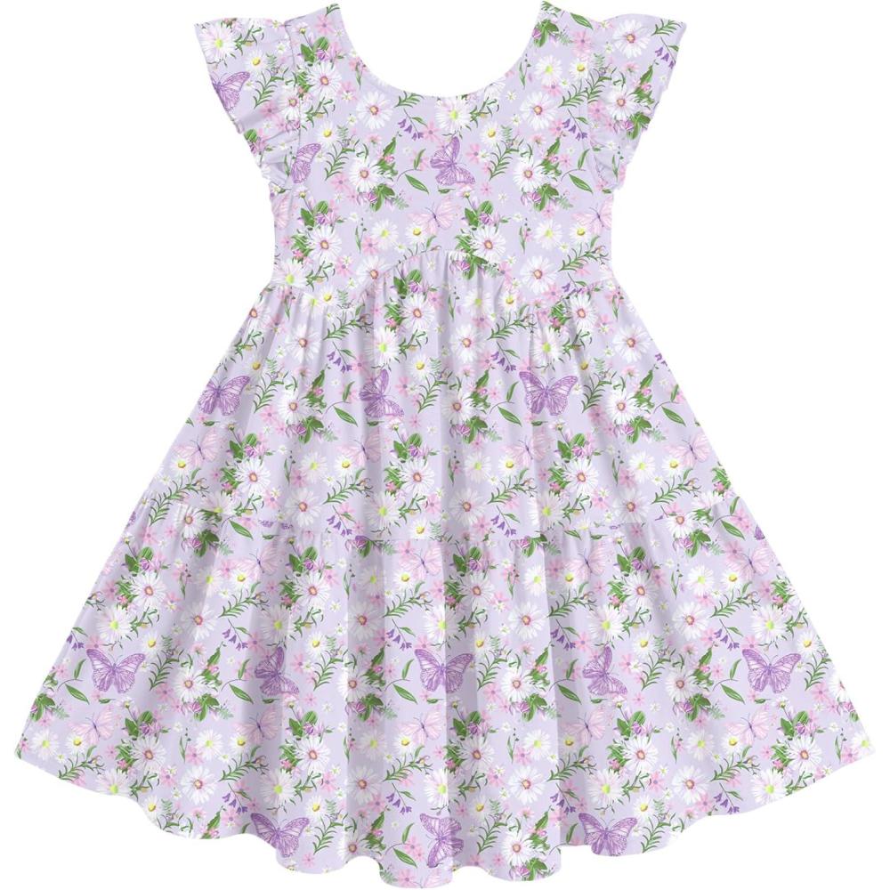 imageArshiner Toddler Dress Girls Backless Tiered Summer Dresses Cute Swing Beach Sundress with Pockets for 28YPurple  Flower