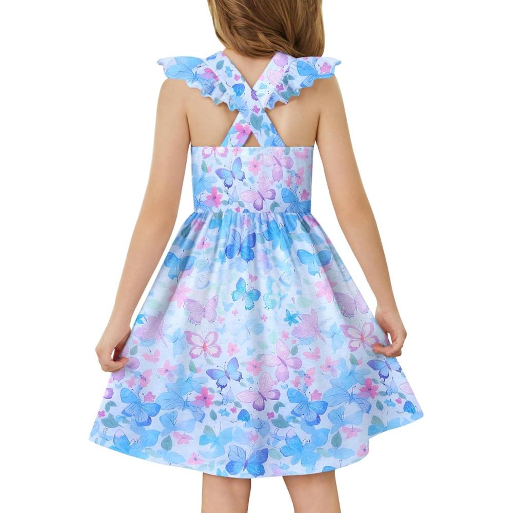 imageArshiner Toddler Dress Girls Summer Ruffle Sleeve Backless Dresses Casual Sundress with Pockets 28YColorful Butterfly