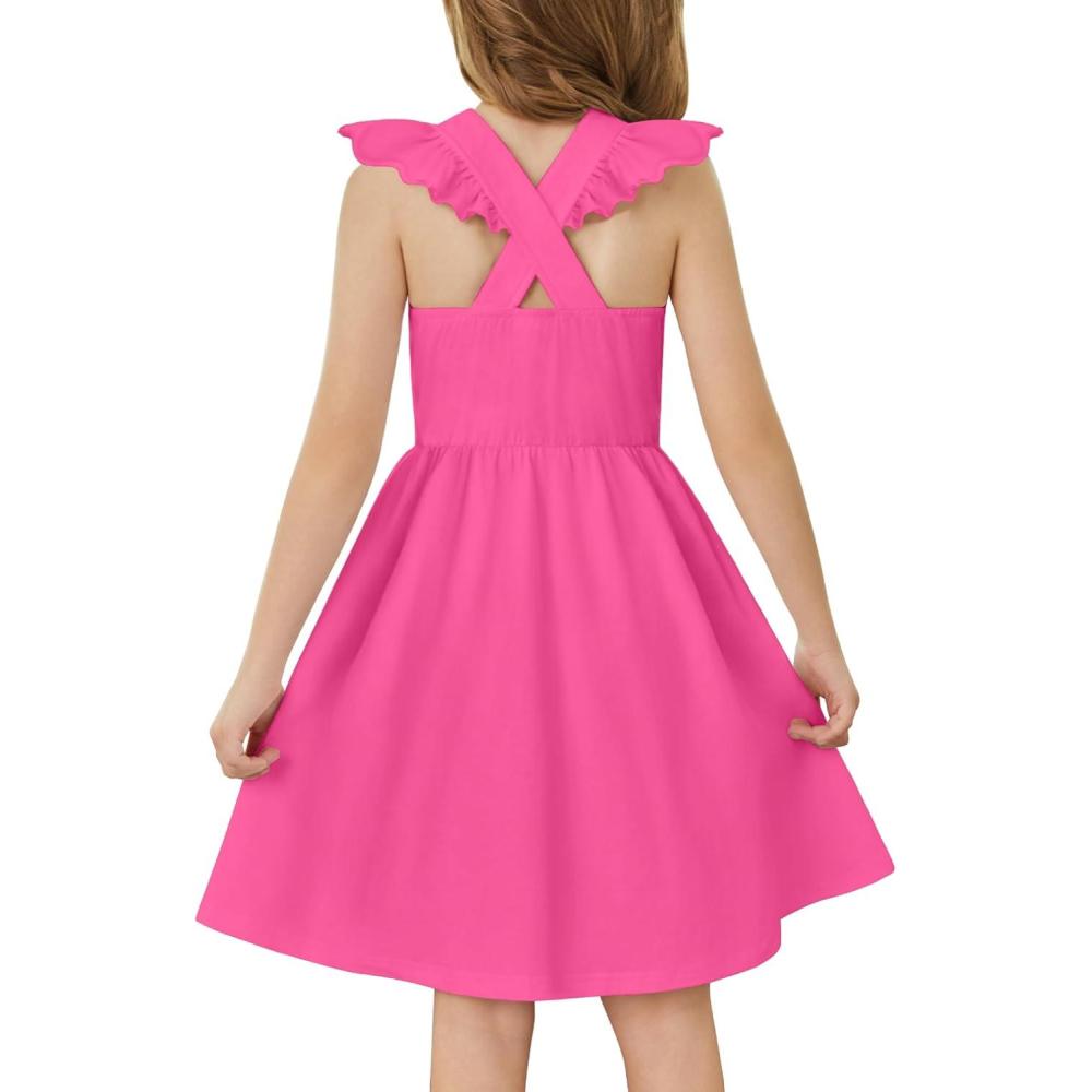 imageArshiner Toddler Dress Girls Summer Ruffle Sleeve Backless Dresses Casual Sundress with Pockets 28YHot Pink