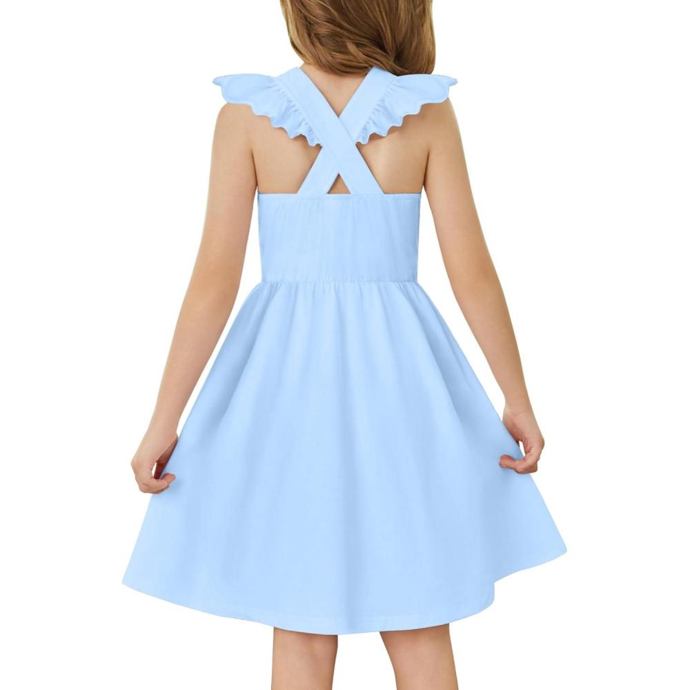 imageArshiner Toddler Dress Girls Summer Ruffle Sleeve Backless Dresses Casual Sundress with Pockets 28YLight Blue