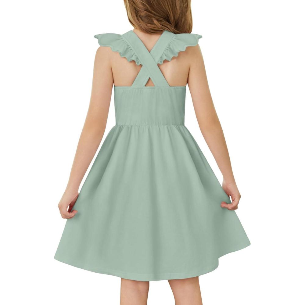 imageArshiner Toddler Dress Girls Summer Ruffle Sleeve Backless Dresses Casual Sundress with Pockets 28YLight Green