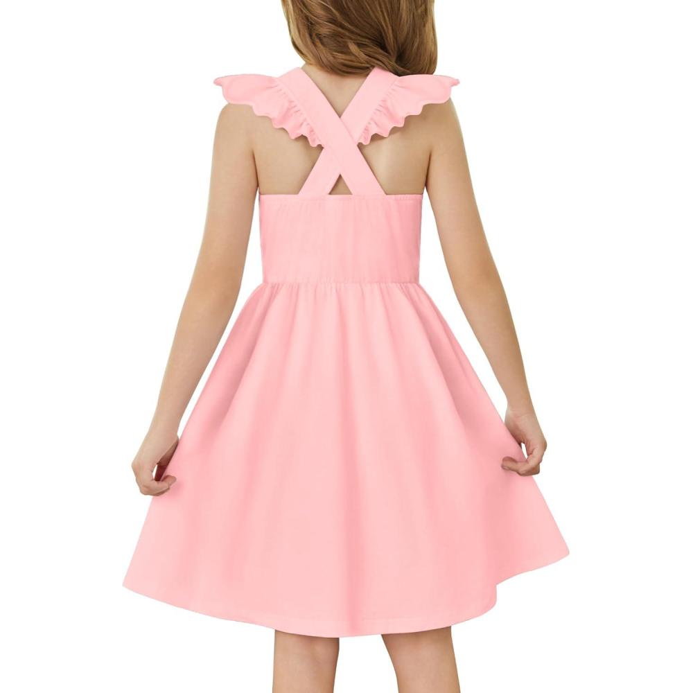 imageArshiner Toddler Dress Girls Summer Ruffle Sleeve Backless Dresses Casual Sundress with Pockets 28YLight Pink