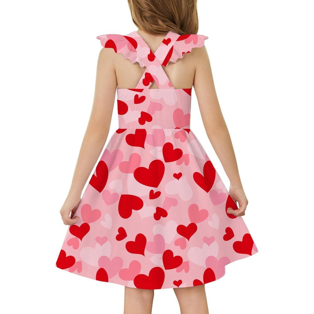 imageArshiner Toddler Dress Girls Summer Ruffle Sleeve Backless Dresses Casual Sundress with Pockets 28YLove Heart