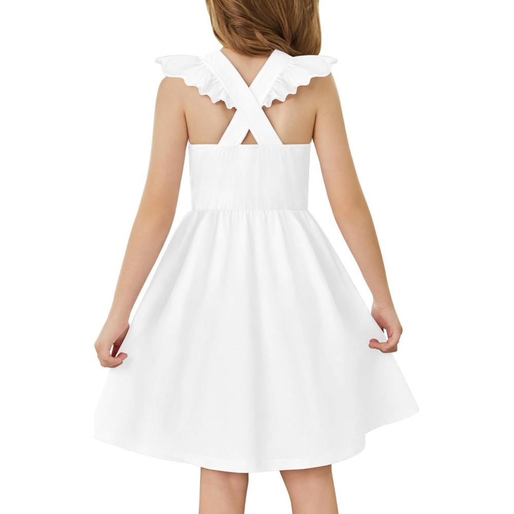imageArshiner Toddler Dress Girls Summer Ruffle Sleeve Backless Dresses Casual Sundress with Pockets 28YWhite