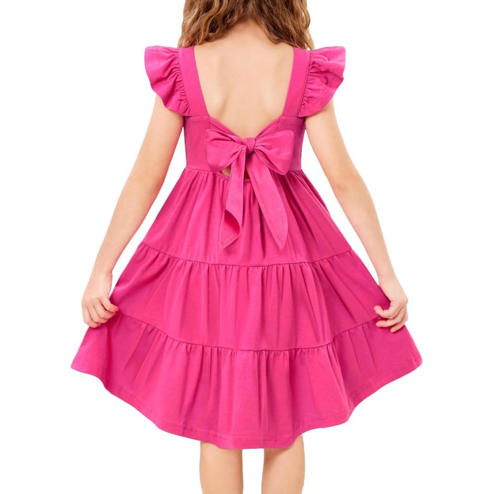 imageArshiner Toddler Dress Little Girls Summer Cotton Backless High Low Hem Beach Casual Sundress with PocketsHot Pink