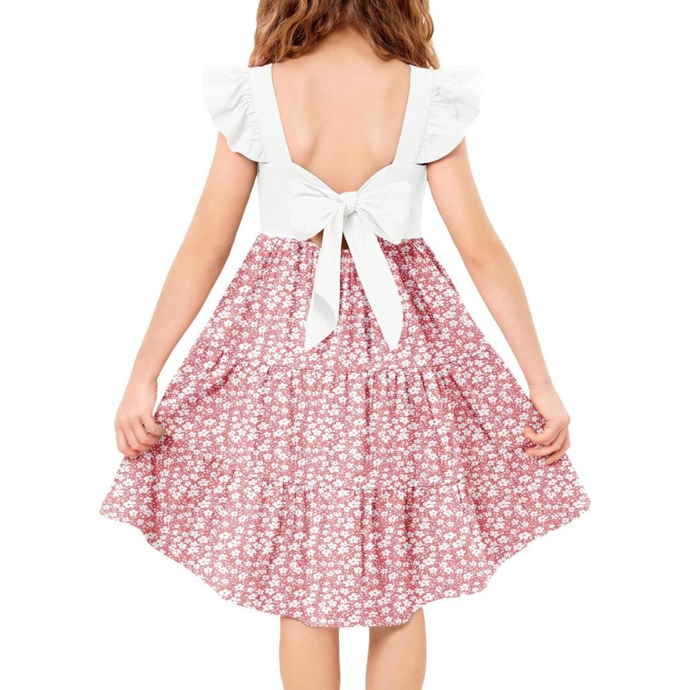 imageArshiner Toddler Dress Little Girls Summer Cotton Backless High Low Hem Beach Casual Sundress with PocketsPink Floral
