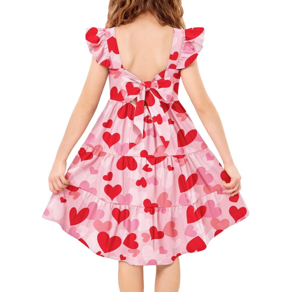 imageArshiner Toddler Dress Little Girls Summer Cotton Backless High Low Hem Beach Casual Sundress with PocketsPink Heart