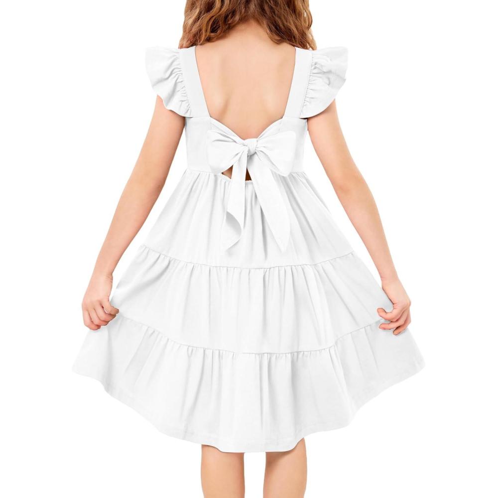 imageArshiner Toddler Dress Little Girls Summer Cotton Backless High Low Hem Beach Casual Sundress with PocketsWhite
