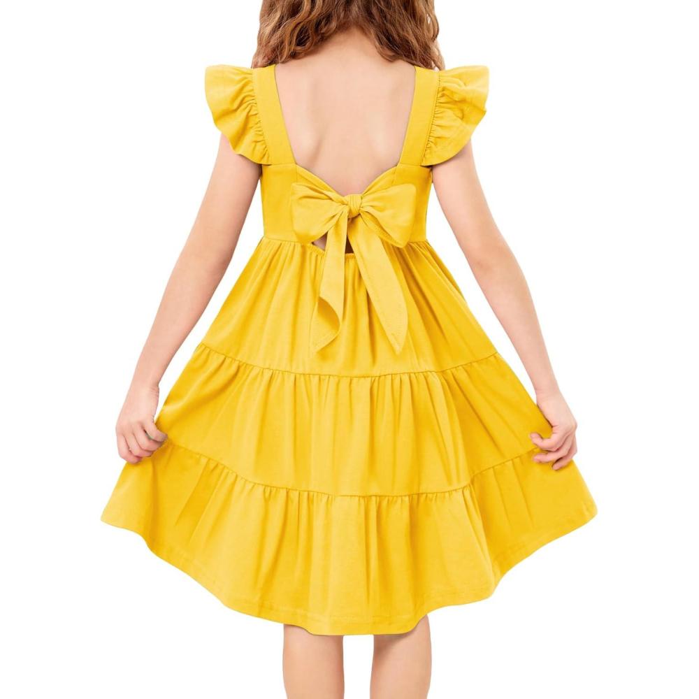 imageArshiner Toddler Dress Little Girls Summer Cotton Backless High Low Hem Beach Casual Sundress with PocketsYellow