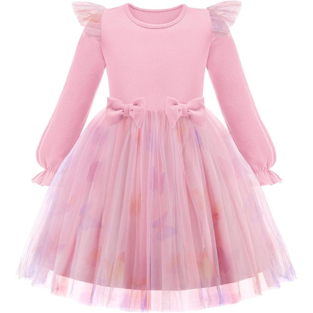 imageArshiner Toddler Girls Tulle Dresses with Bow Tie Fall Winter Long Sleeve Formal Party Dress 17 YColorful Butterfly