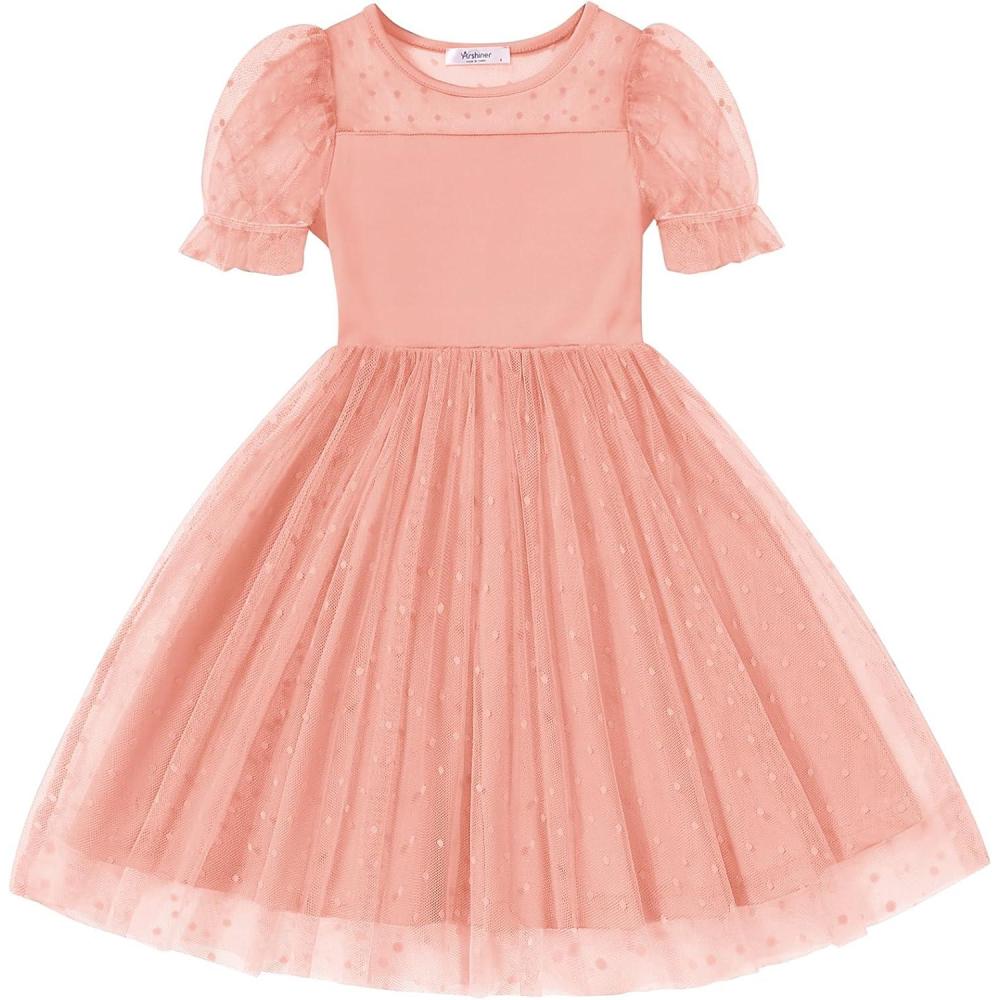 imageArshiner Toddler Girls Tulle Summer Puff Sleeve Baby Girls Tutu Princess Party Casual Dress 26YLight Pink