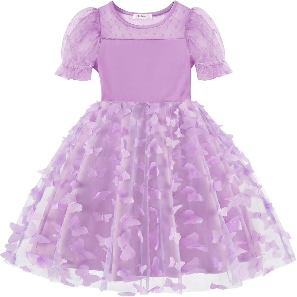 imageArshiner Toddler Girls Tulle Summer Puff Sleeve Baby Girls Tutu Princess Party Casual Dress 26YLight Purple