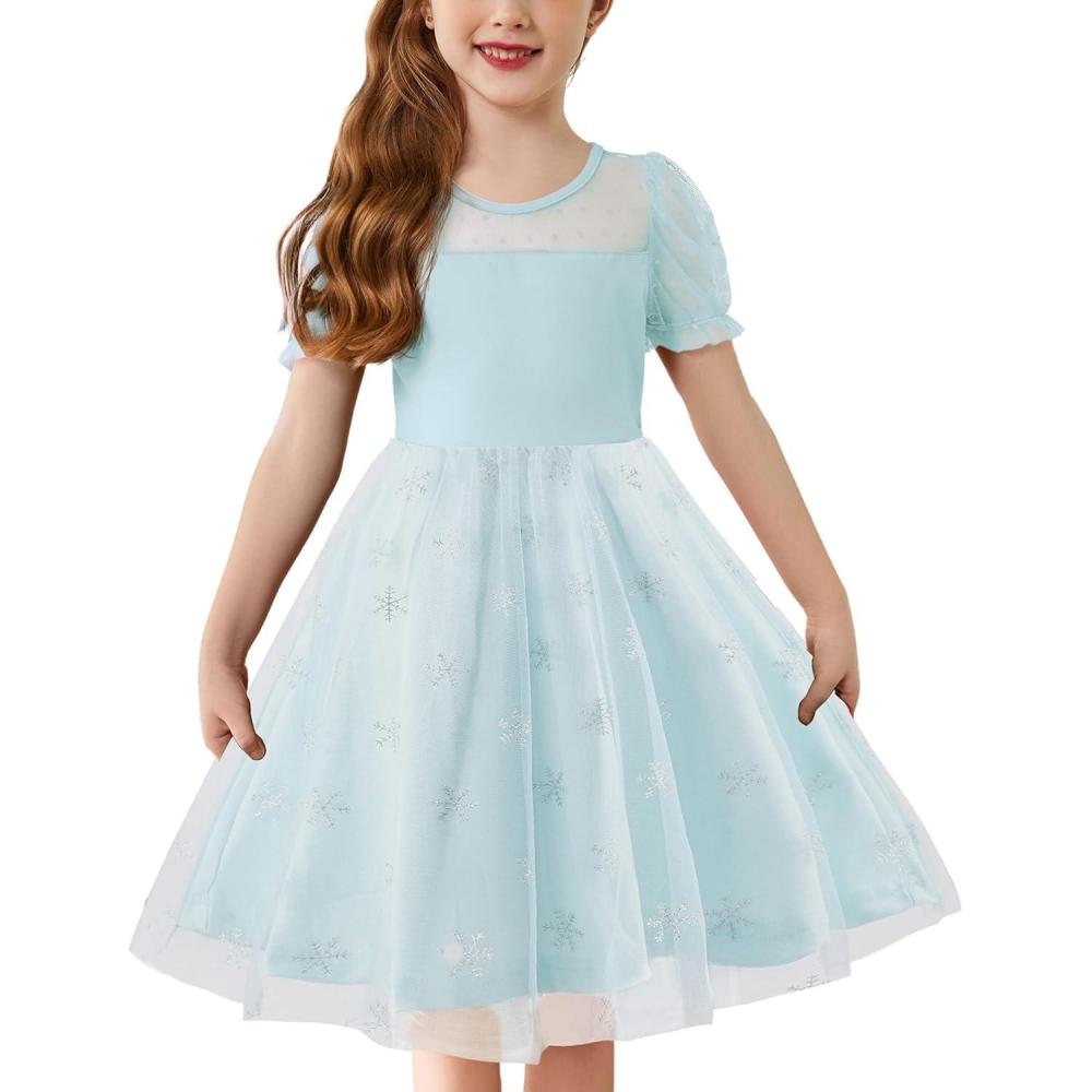 imageArshiner Toddler Girls Tulle Summer Puff Sleeve Baby Girls Tutu Princess Party Casual Dress 26YSky Blue Star