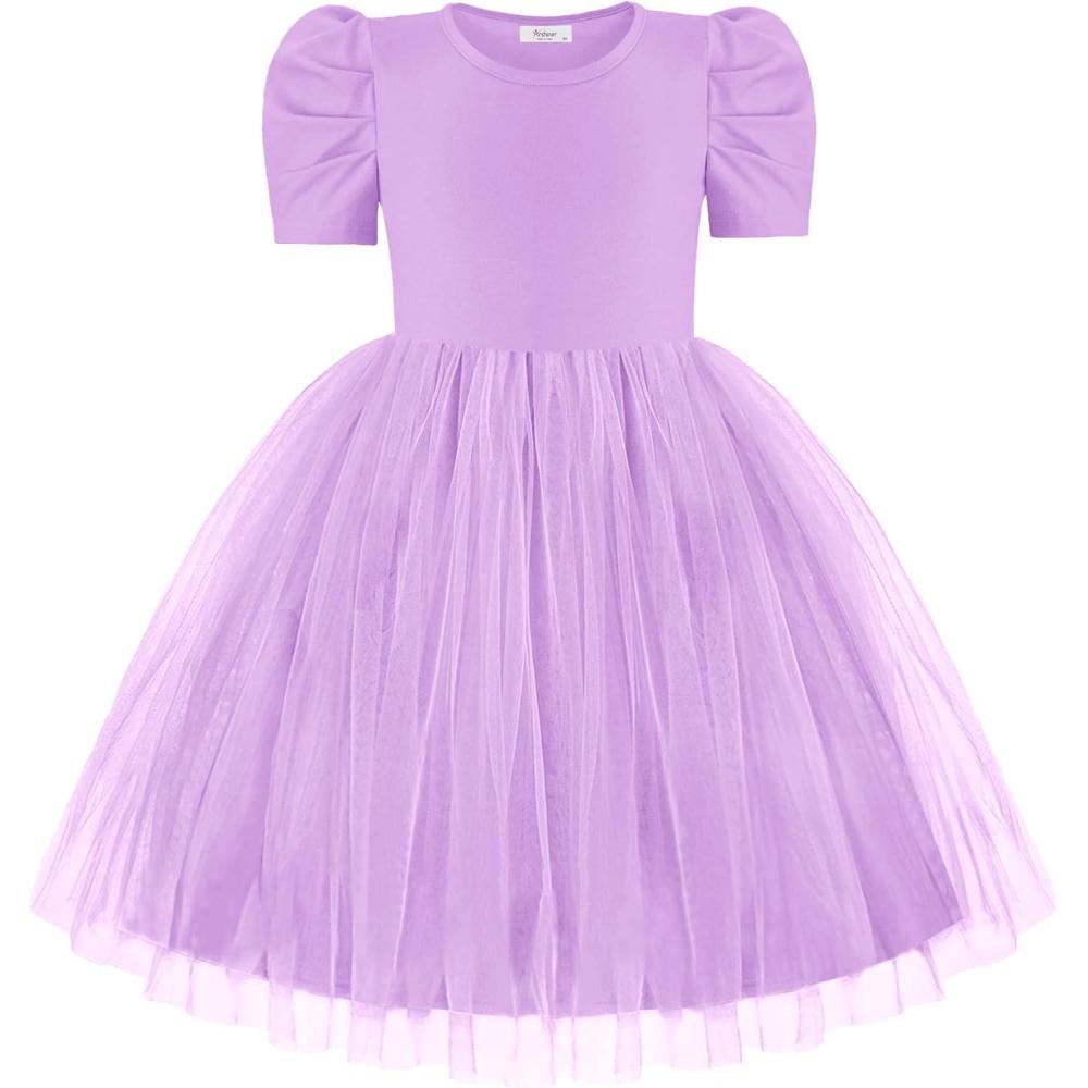 imageArshiner Toddler Girls Tutu Dresses Party Formal Birthday Summer Puff Short Sleeve Tulle Little Girls DressLavender