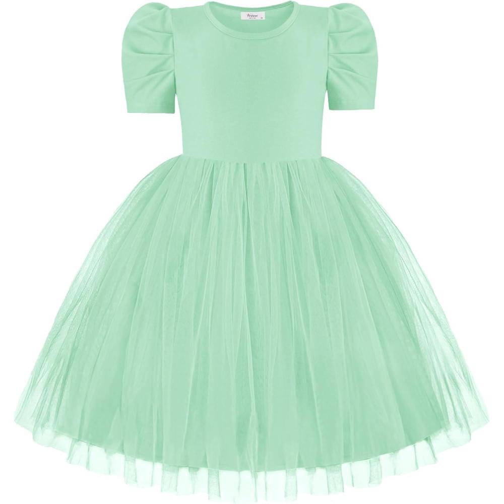 imageArshiner Toddler Girls Tutu Dresses Party Formal Birthday Summer Puff Short Sleeve Tulle Little Girls DressLight Green