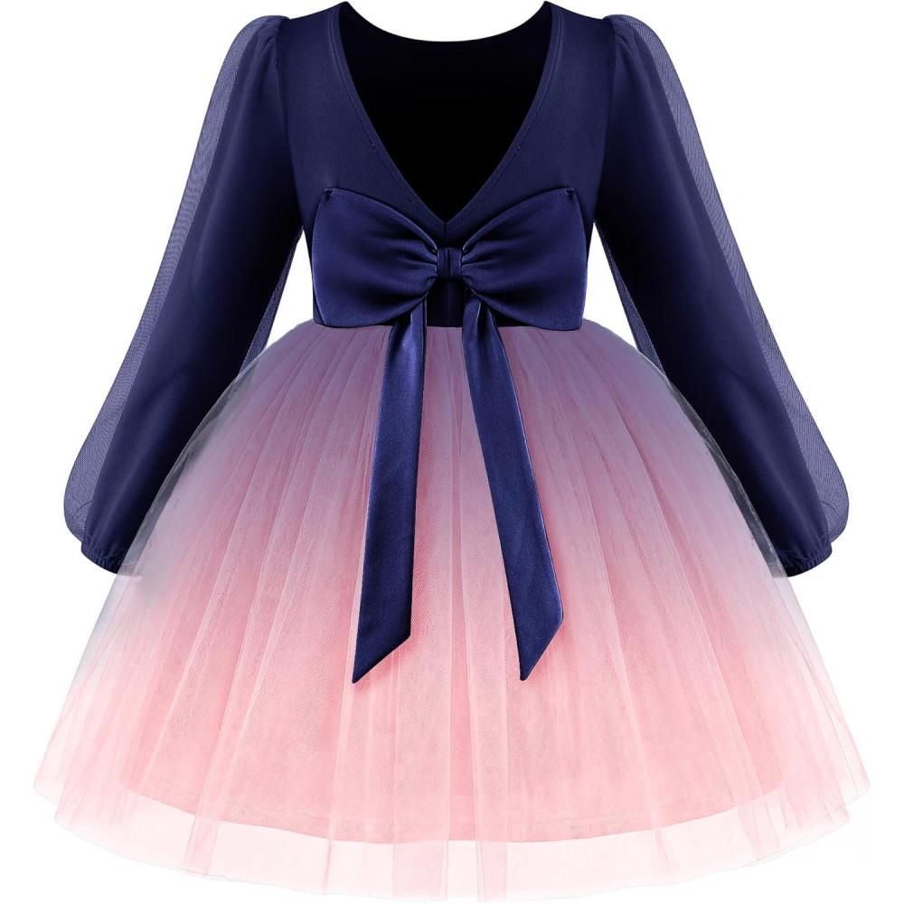 imageArshiner Toddler Girls V Back Tutu Dress Tulle Puff Long Sleeve Wedding Birthday Party Fall Toddlers DressesBlue Pink Gradient