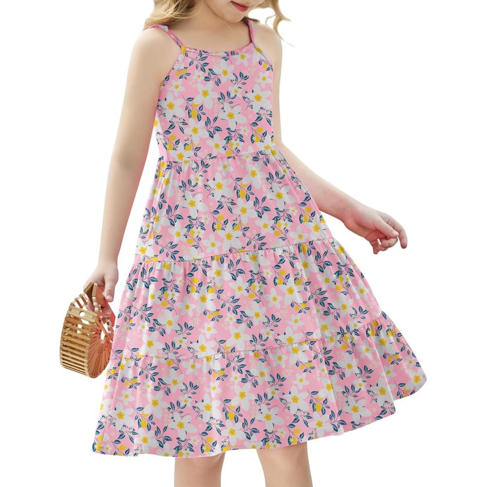 imageArshiner Toddler Summer Cami Dress Boho Sundress Casual Sleeveless DressesFlower in Pink