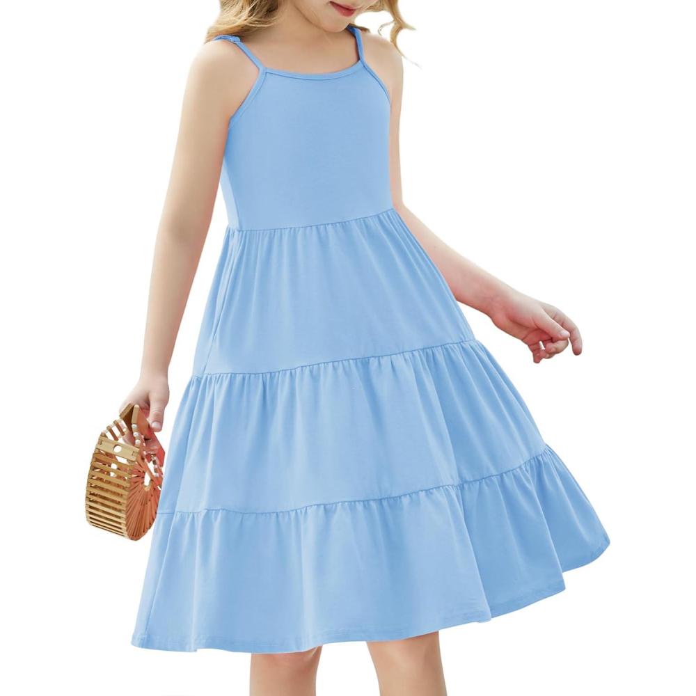 imageArshiner Toddler Summer Cami Dress Boho Sundress Casual Sleeveless DressesLight Blue