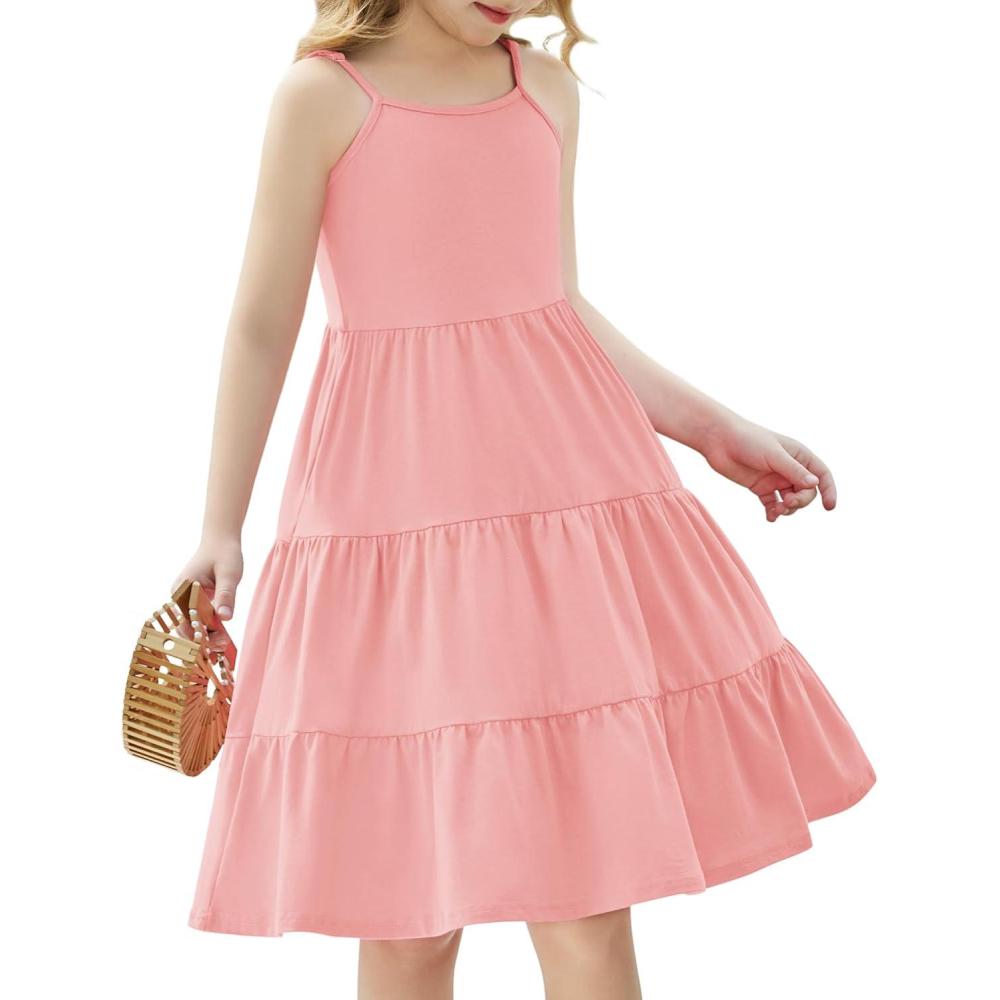 imageArshiner Toddler Summer Cami Dress Boho Sundress Casual Sleeveless DressesLight Pink