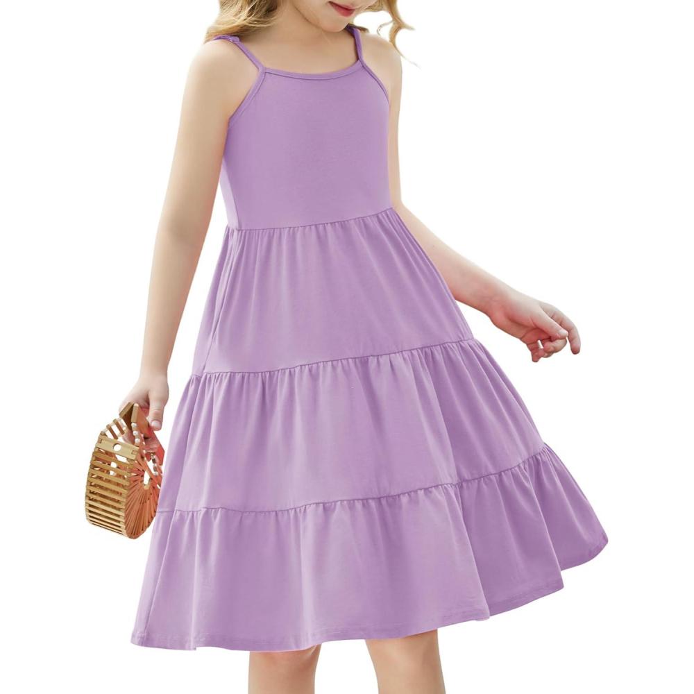 imageArshiner Toddler Summer Cami Dress Boho Sundress Casual Sleeveless DressesLilac