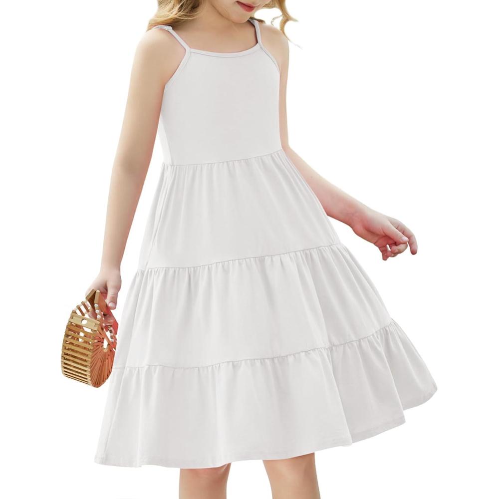imageArshiner Toddler Summer Cami Dress Boho Sundress Casual Sleeveless DressesWhite