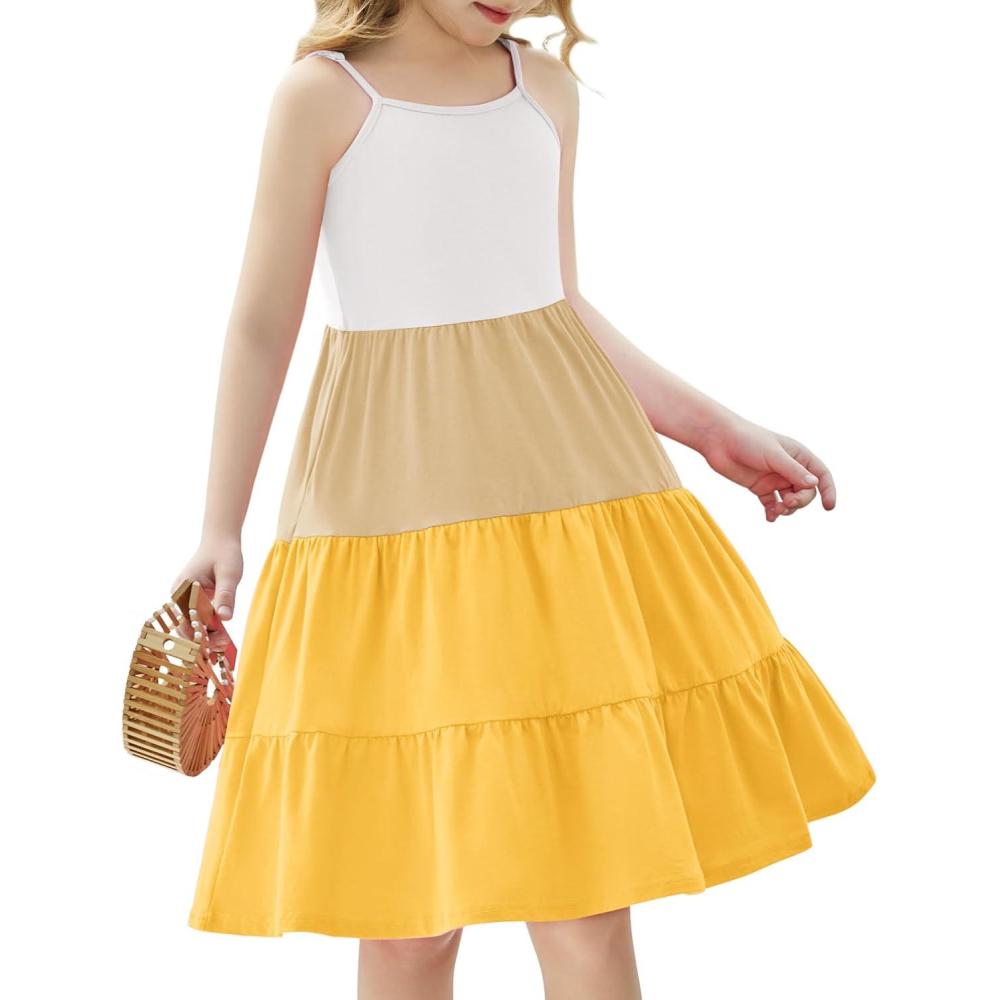 imageArshiner Toddler Summer Cami Dress Boho Sundress Casual Sleeveless DressesYellow Splice